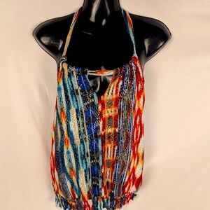 Heart Soul Top Women Large Tie Nack Halter Y2K Festival Clubwear Resortwear